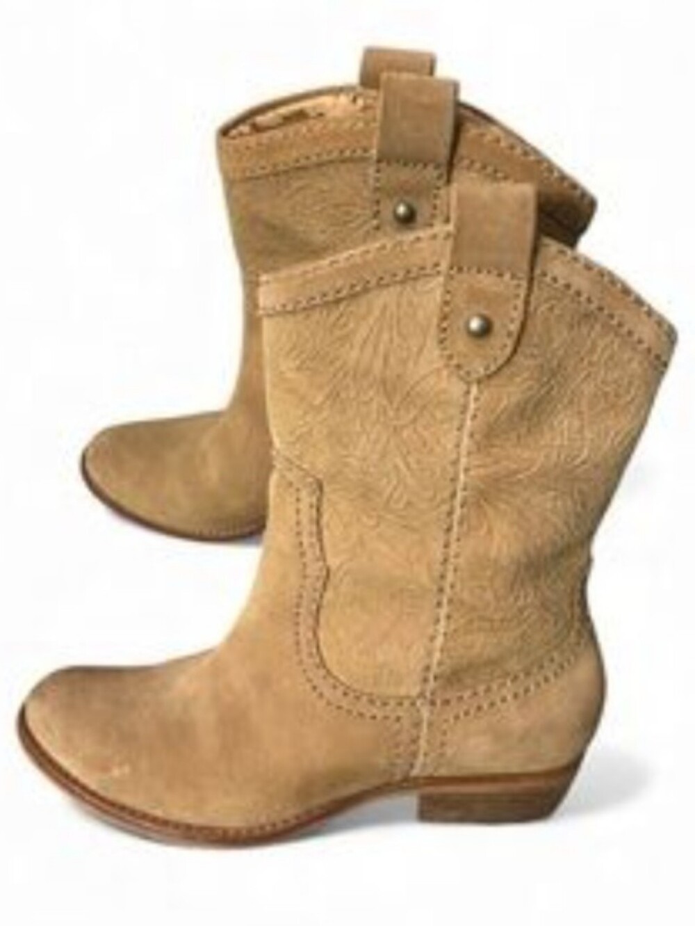 Fossil Cowboy Boots Western Suede Tan